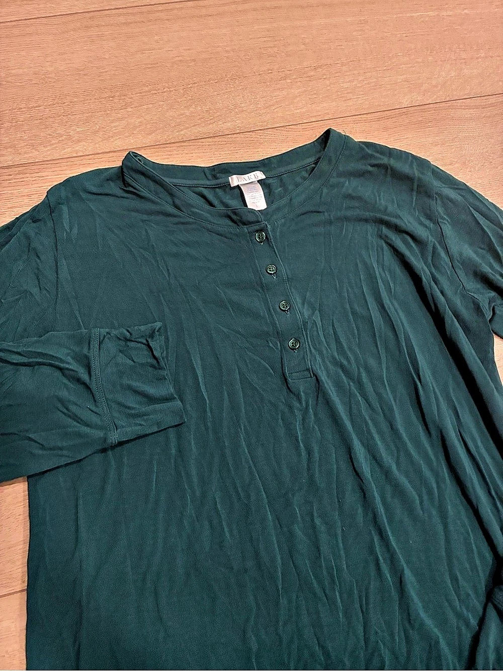 LAKE Women’s Long Sleeve Henley Sleep Shirt Modal Teal Green Size L